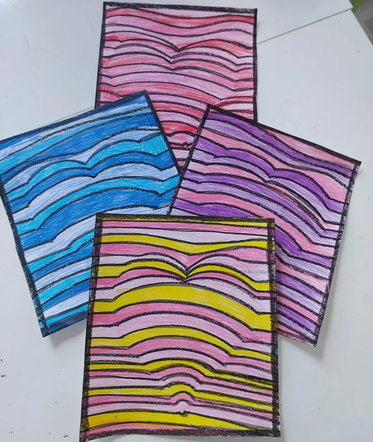 Colour-gradient artwork made with wavy lines