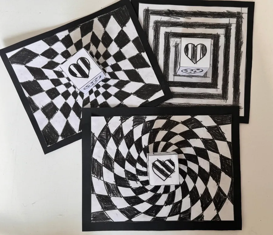Black-and-white optical illusion artwork
