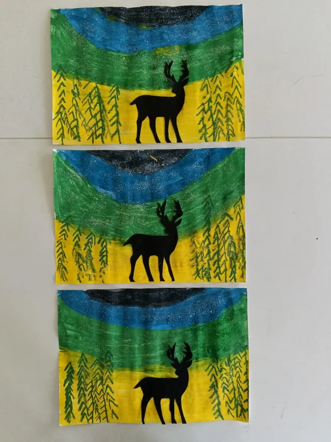 Deer silhouettes with grass patterns