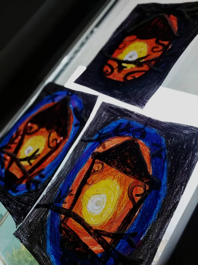 Lantern pictures in oil pastels