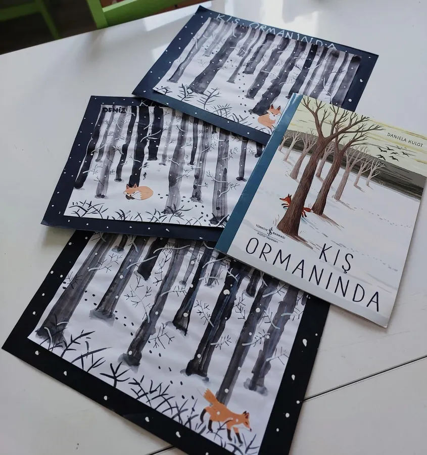 Winter forest pictures with a picture book
